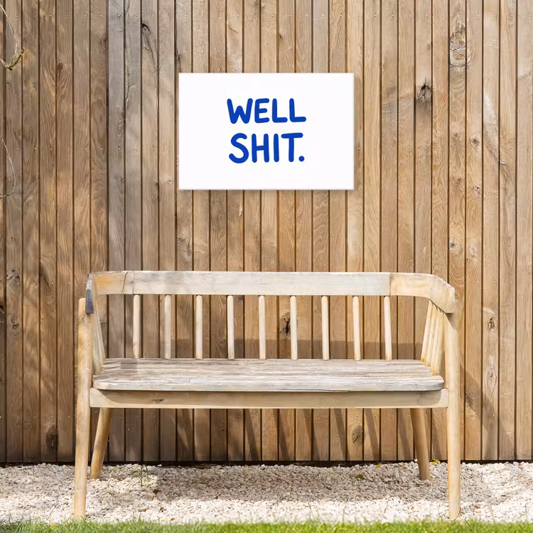 Blauw - Quote - Wit Tuinposter op houten frame 2 cm dik klein -sfeer4