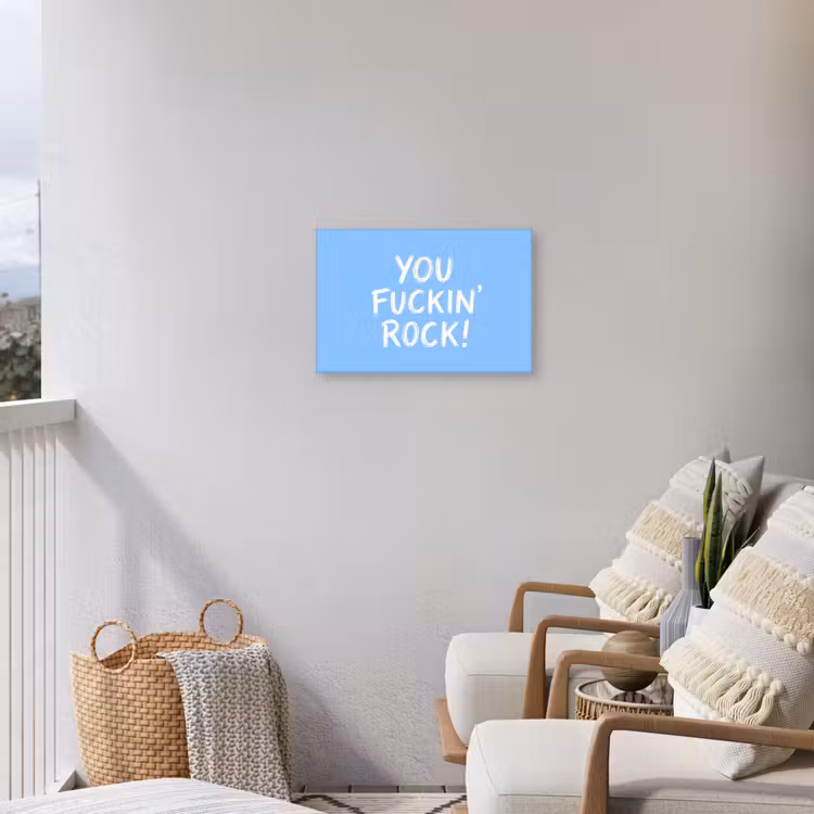 Blauw - Wit - You fuckin rock Tuinposter op houten frame 2 cm dik klein -sfeer1