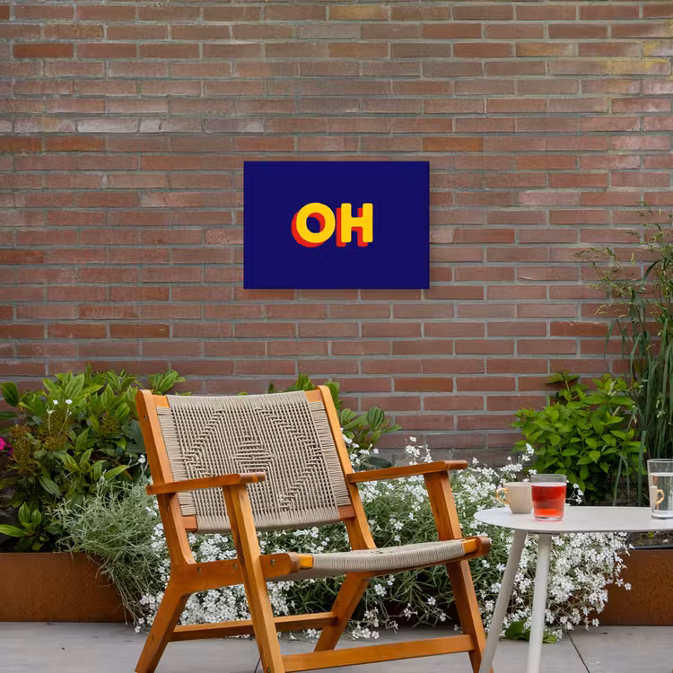 Blauw - Geel - OH - Schaduw Tuinposter op houten frame 2 cm dik klein -sfeer3