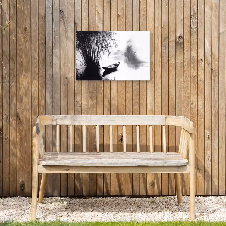 Boot - Rivier - Bamboe - Wit Tuinposter op houten frame 2 cm dik klein -sfeer4