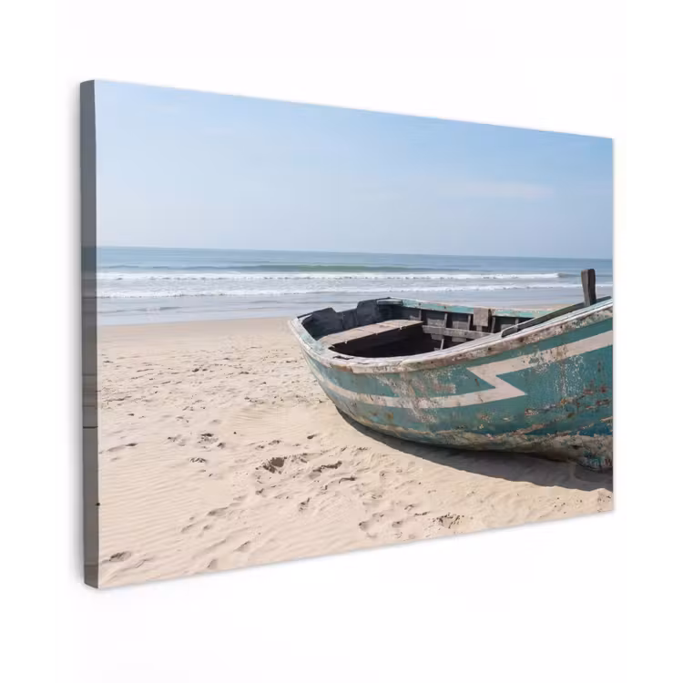 Boot - Zandstrand - Zee Tuinposter op houten frame 2 cm dik klein -3d