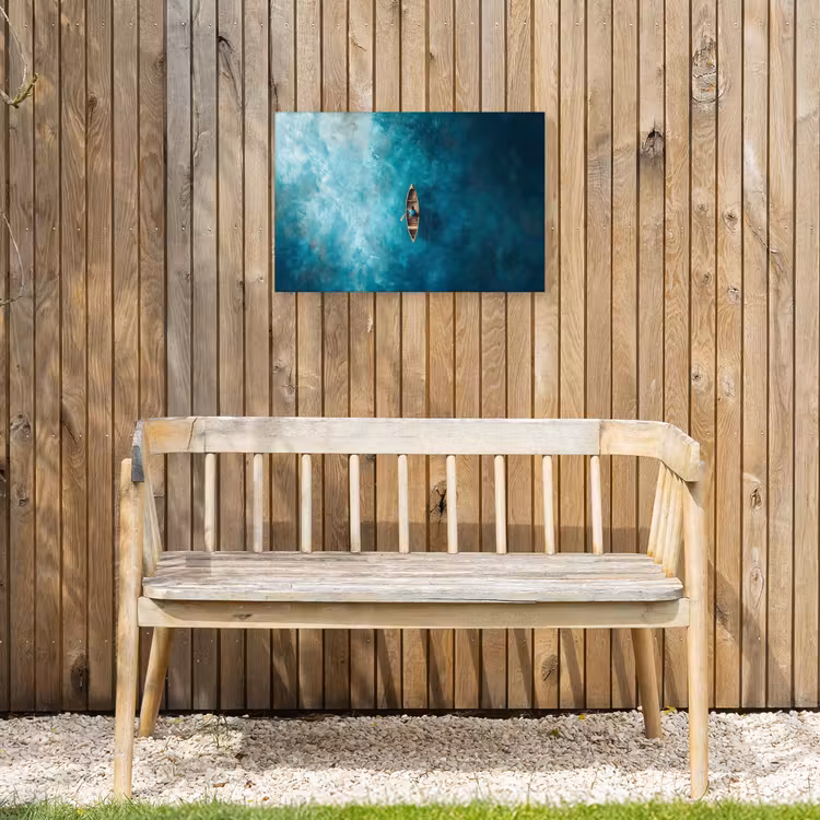 Bootje - Water - Blauw Tuinposter op houten frame 2 cm dik klein -sfeer4