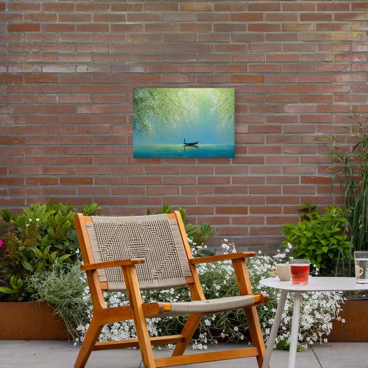 Bootje - Water - Bladeren - Bloesems Tuinposter op houten frame 2 cm dik klein -sfeer3