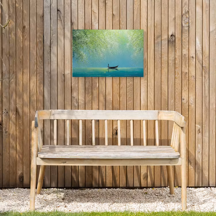 Bootje - Water - Bladeren - Bloesems Tuinposter op houten frame 2 cm dik klein -sfeer4