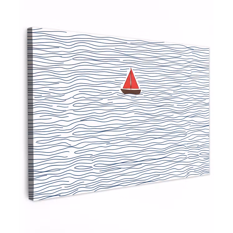 Boot - Water - Rood - Illustratie - Minimalistisch Tuinposter op houten frame 2 cm dik klein -3d