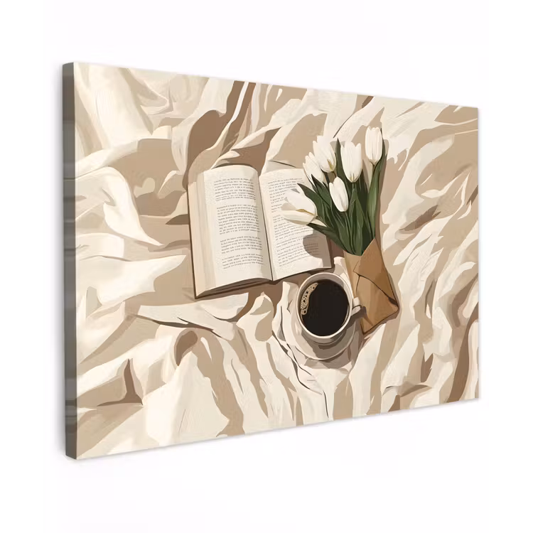 Boek - Illustratie - Tulpen - Koffie Tuinposter op houten frame 2 cm dik klein -3d