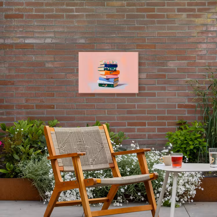Boeken - Stapel - Kleurrijk Tuinposter op houten frame 2 cm dik klein -sfeer3
