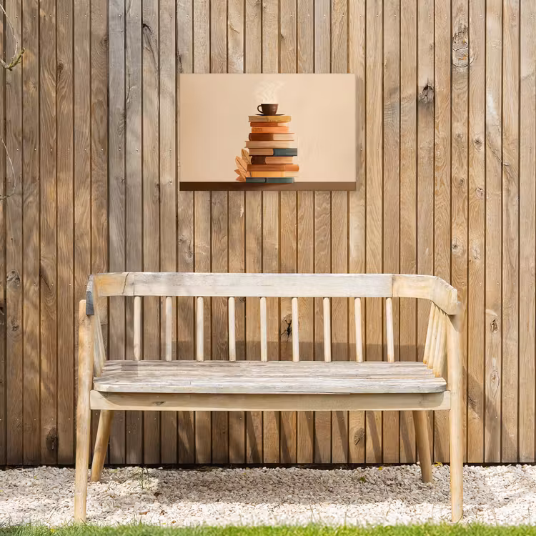 Boeken - Toren - Koffie - Beige Tuinposter op houten frame 2 cm dik klein -sfeer4