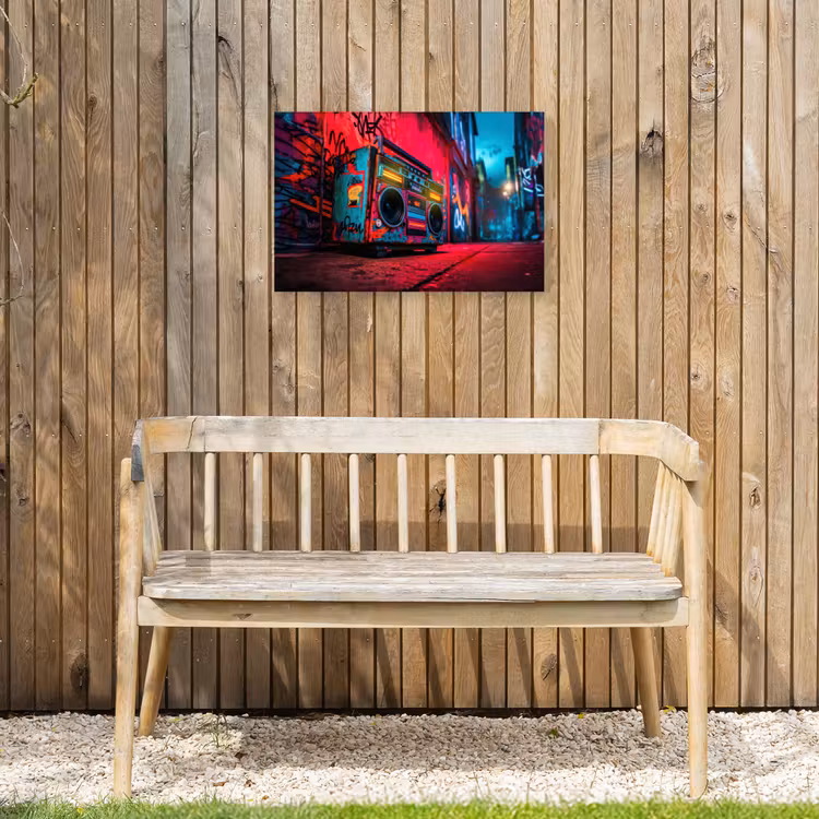 Boombox - Rood - Graffiti - Neon Tuinposter op houten frame 2 cm dik klein -sfeer4