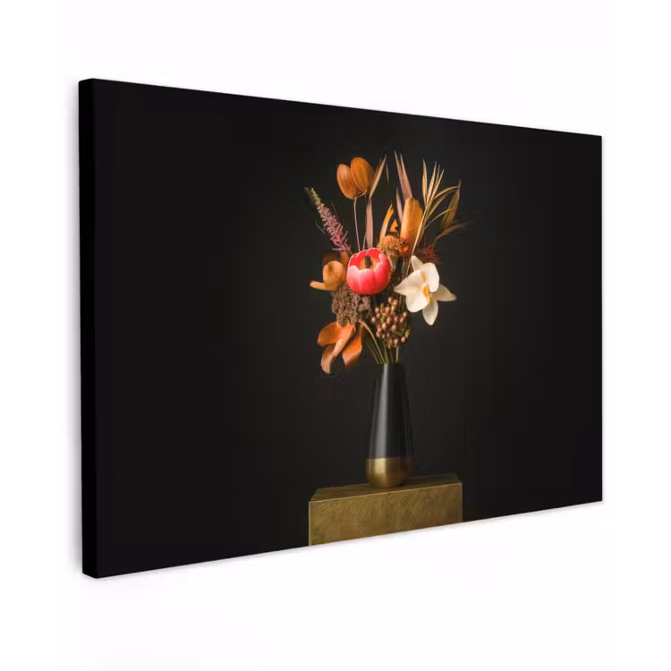 Boeket - Oranje - Gouden - vaas Tuinposter op houten frame 2 cm dik klein -3d