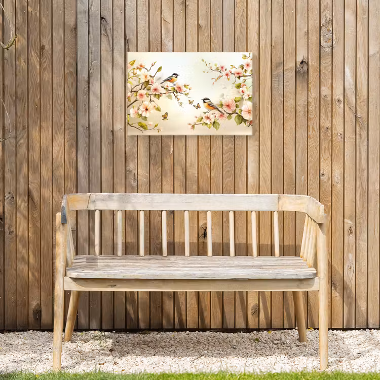 Takken - Bloemen - Vogeltjes - Roze Tuinposter op houten frame 2 cm dik klein -sfeer4
