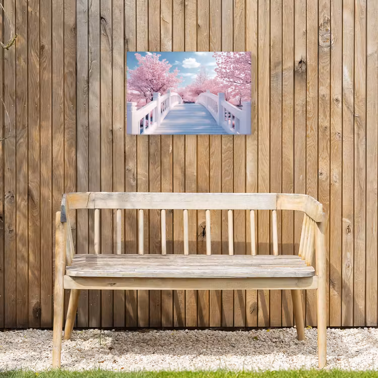Brug - Kersenbomen - Wit Tuinposter op houten frame 2 cm dik klein -sfeer4