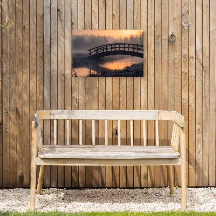 Brug - Mist - Bomen - Water Tuinposter op houten frame 2 cm dik klein -sfeer4