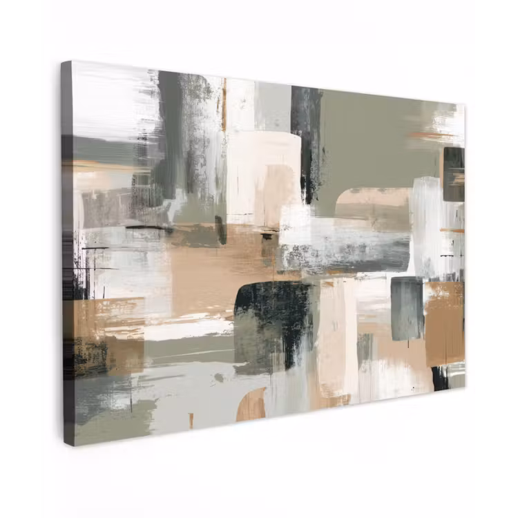 Penseelstreken - Abstract - Aardetinten Tuinposter op houten frame 2 cm dik klein -3d