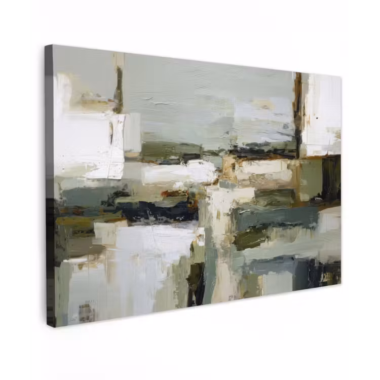 Penseelstreken - Groen - Abstract - Japandi Tuinposter op houten frame 2 cm dik klein -3d
