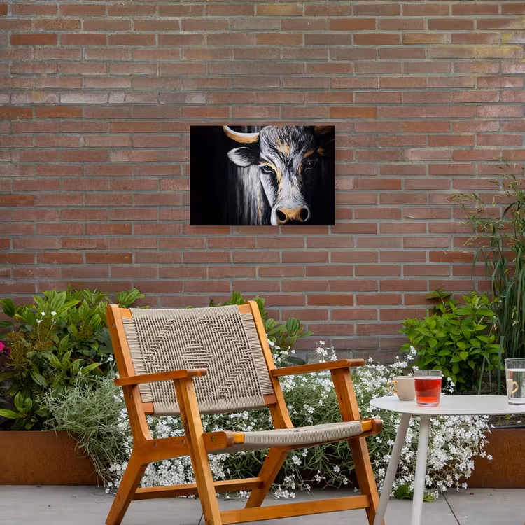 Stier - Hoorns - Snuit - Goud Tuinposter op houten frame 2 cm dik klein -sfeer3
