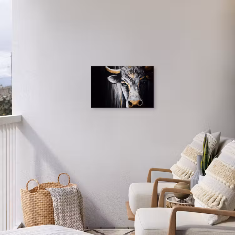 Stier - Hoorns - Snuit - Goud Tuinposter op houten frame 2 cm dik klein -sfeer1