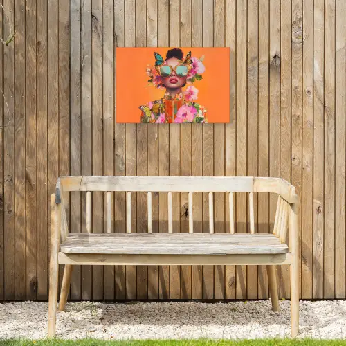 Vlinders - Vrouw - Zonnebril - Kleurrijk Tuinposter op houten frame 2 cm dik klein -sfeer4