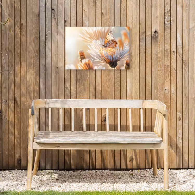 Vlinder - Bloem - Oranje Tuinposter op houten frame 2 cm dik klein -sfeer4
