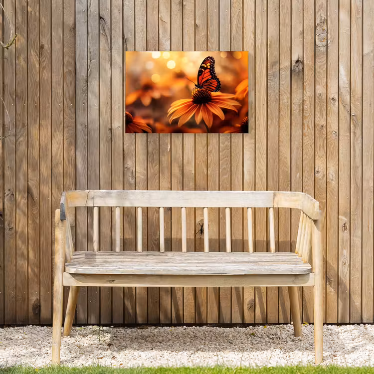 Vlinder - Bloemen - Oranje Tuinposter op houten frame 2 cm dik klein -sfeer4