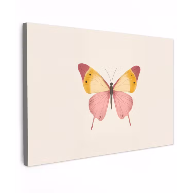 Vlinder - Illustratie - Roze Tuinposter op houten frame 2 cm dik klein -3d