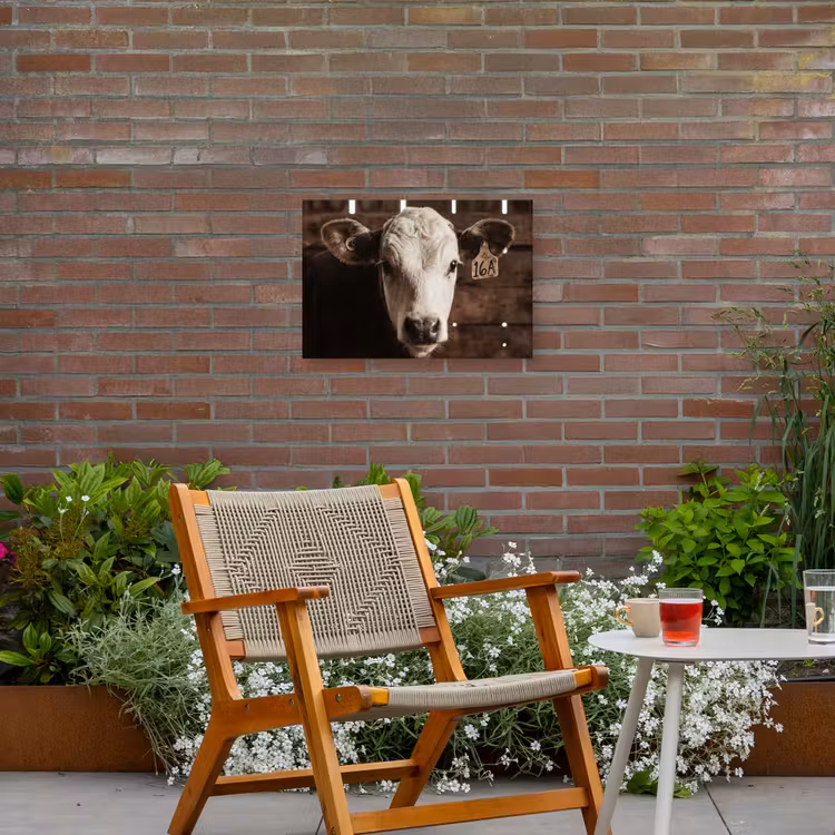 Kalf - Oormerk - Houten stal Tuinposter op houten frame 2 cm dik klein -sfeer3