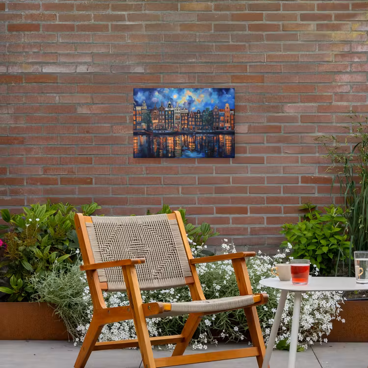 Grachten Amsterdam - Huizen - Stad - Kleurrijk Tuinposter op houten frame 2 cm dik klein -sfeer3