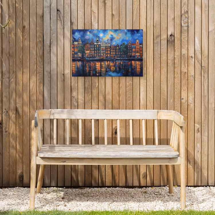 Grachten Amsterdam - Huizen - Stad - Kleurrijk Tuinposter op houten frame 2 cm dik klein -sfeer4