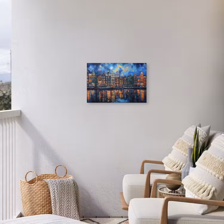 Grachten Amsterdam - Huizen - Stad - Kleurrijk Tuinposter op houten frame 2 cm dik klein -sfeer1