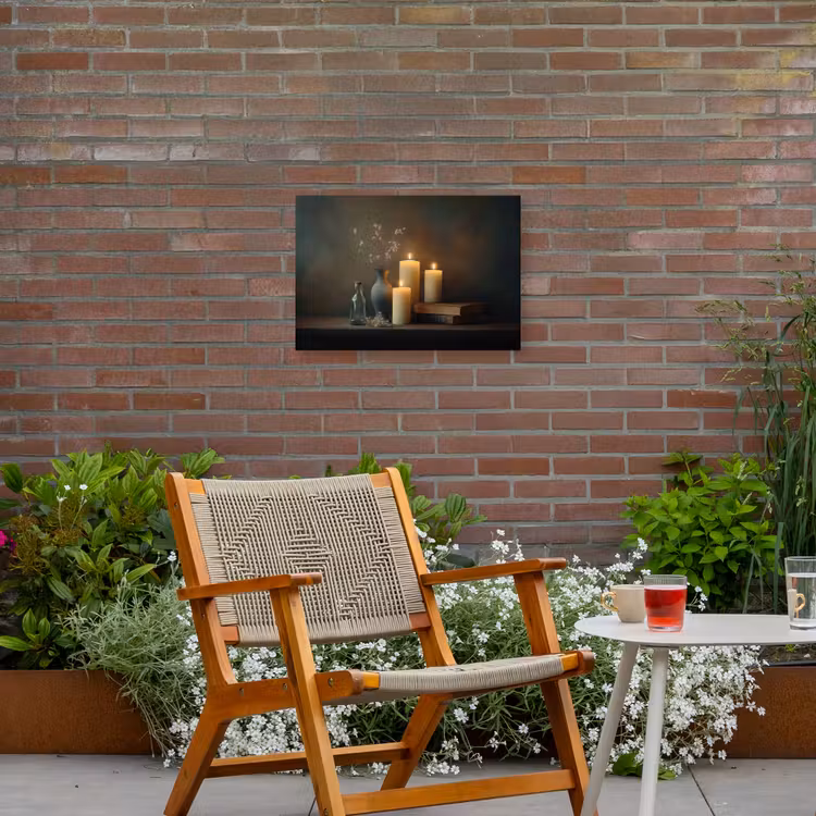 Kaarsen - Stilleven - Rustiek - Boeken Tuinposter op houten frame 2 cm dik klein -sfeer3