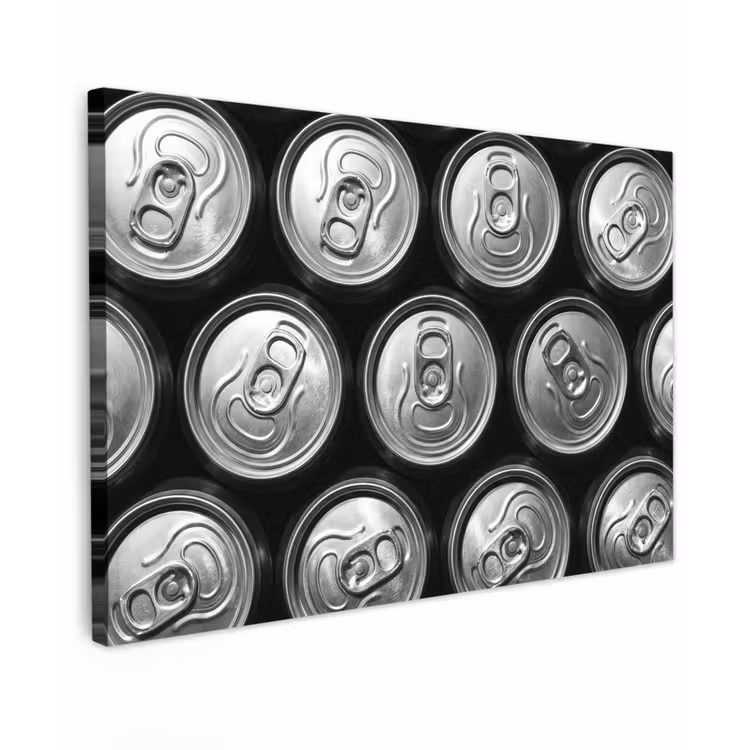 Blikjes - Aluminium - Patroon - Industrieel - Zilver Tuinposter op houten frame 2 cm dik klein -3d