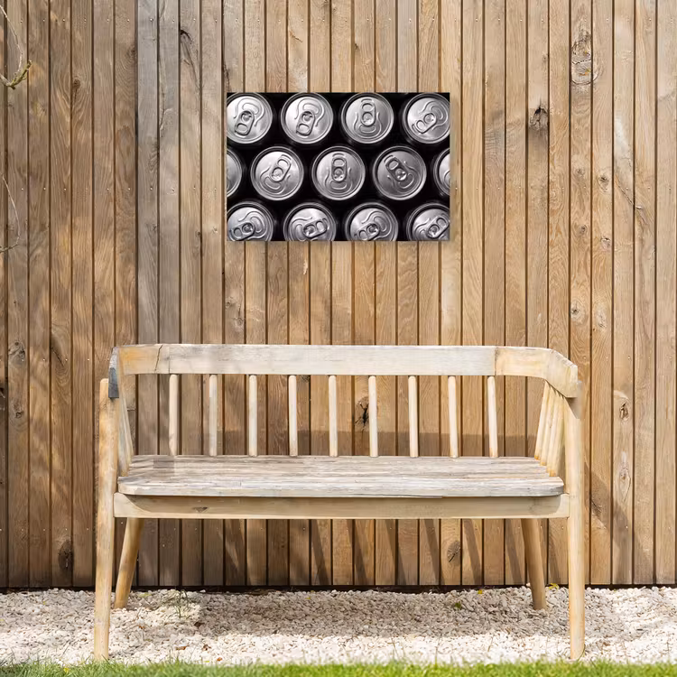 Blikjes - Aluminium - Patroon - Industrieel - Zilver Tuinposter op houten frame 2 cm dik klein -sfeer4