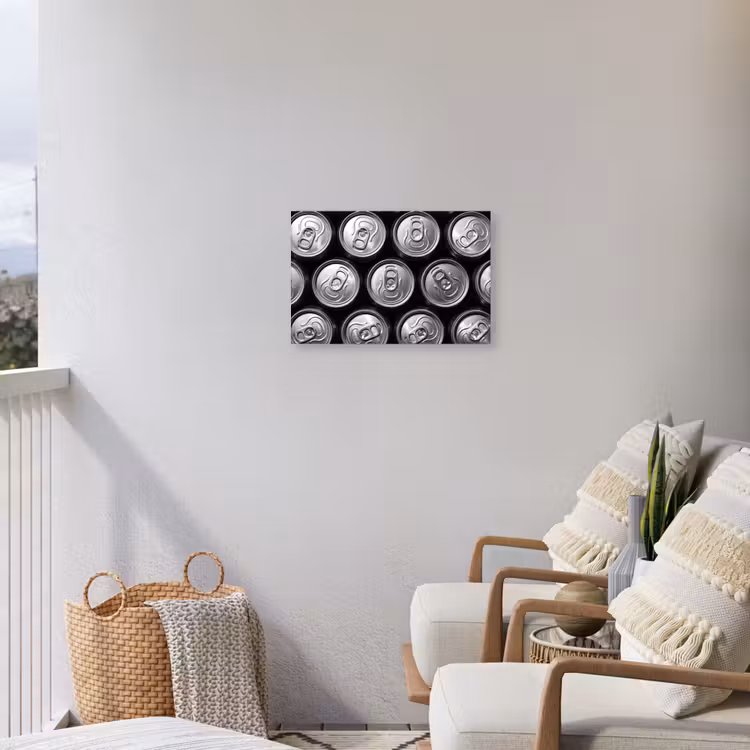 Blikjes - Aluminium - Patroon - Industrieel - Zilver Tuinposter op houten frame 2 cm dik klein -sfeer1