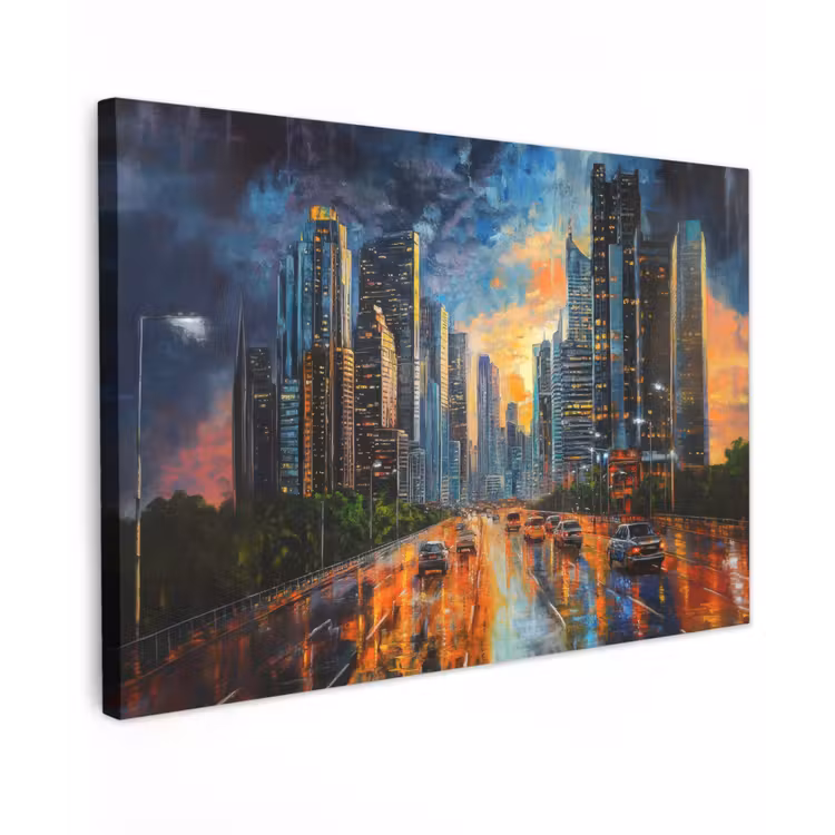 Auto - Skyline - Zon - Blauw Tuinposter op houten frame 2 cm dik klein -3d
