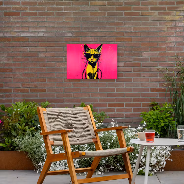Kat - Art - Zonnebril - Roze Tuinposter op houten frame 2 cm dik klein -sfeer3