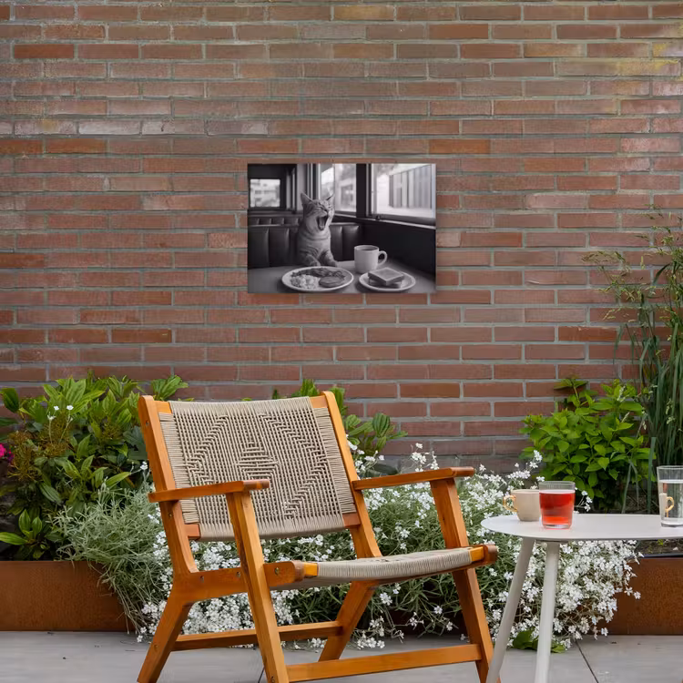 Kat - Koffie - Brood - Zwart Tuinposter op houten frame 2 cm dik klein -sfeer3
