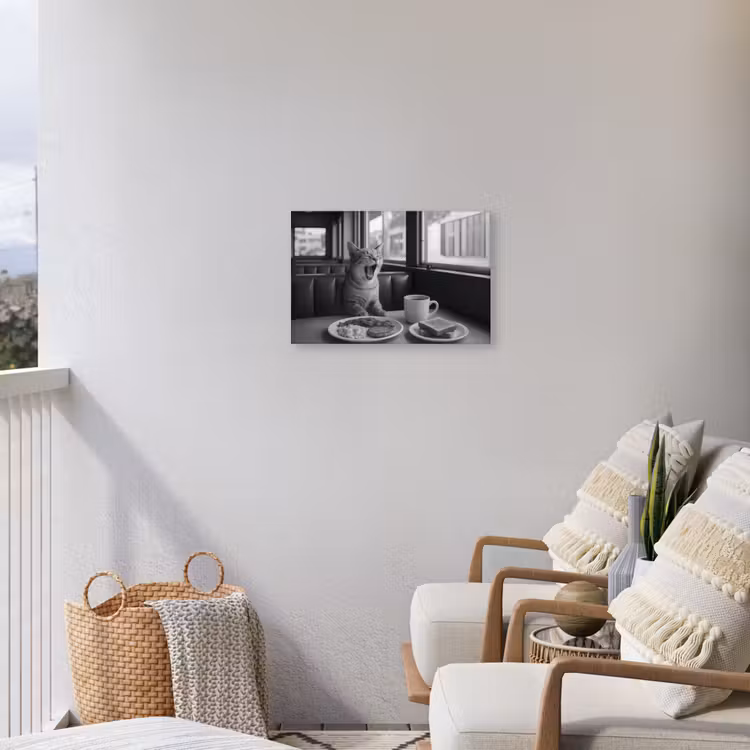 Kat - Koffie - Brood - Zwart Tuinposter op houten frame 2 cm dik klein -sfeer1
