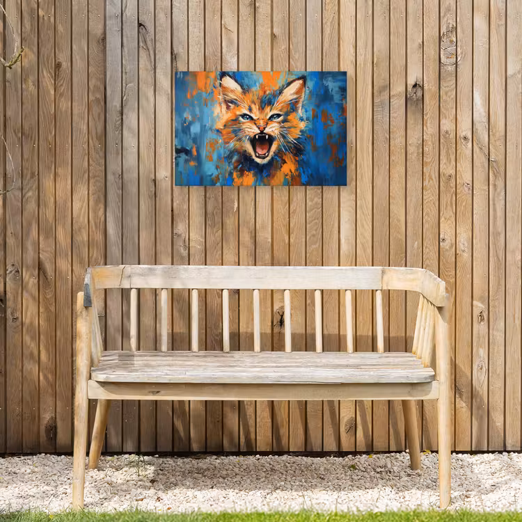 Kat - Kleurrijk - Oranje - Blauw Tuinposter op houten frame 2 cm dik klein -sfeer4