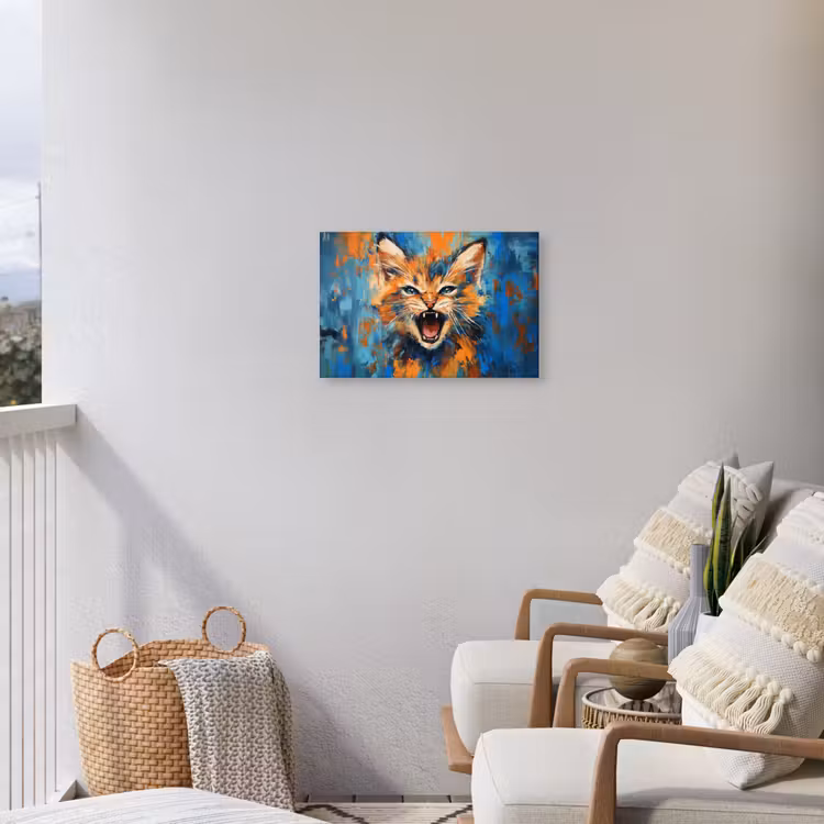Kat - Kleurrijk - Oranje - Blauw Tuinposter op houten frame 2 cm dik klein -sfeer1