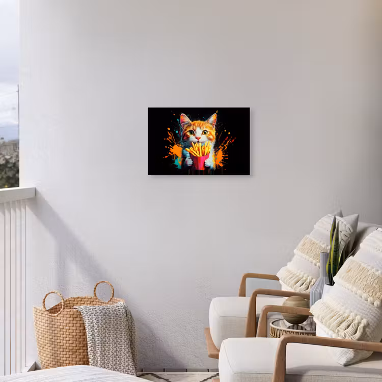 Kat - Eten - Patat - Graffiti - Abstract Tuinposter op houten frame 2 cm dik klein -sfeer1