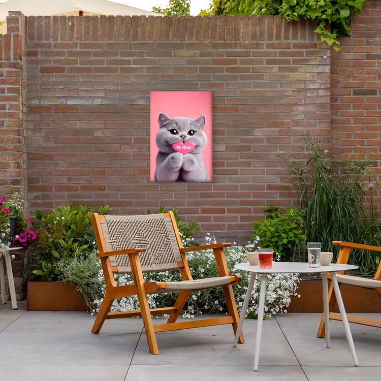 Kat - Valentijn - Roze - Liefde Tuinposter op houten frame 2 cm dik klein -sfeer3