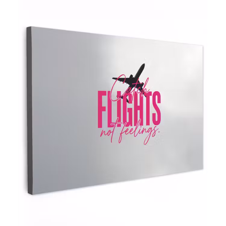 Catch flights not feelings - Vliegtuig - Roze Tuinposter op houten frame 2 cm dik klein -3d