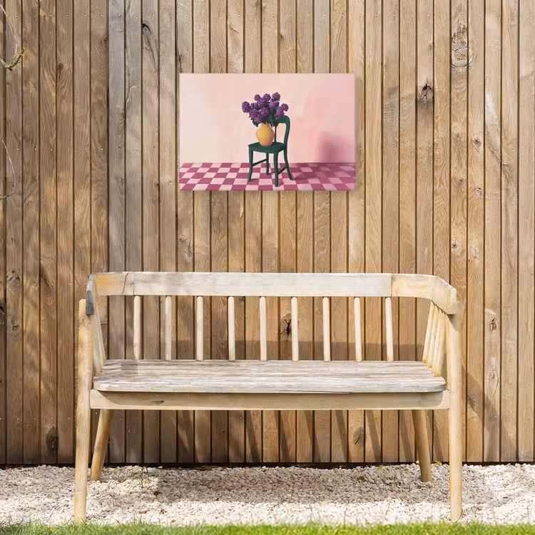 Stoel - Vaas - Bloemen - Geblokt Tuinposter op houten frame 2 cm dik klein -sfeer4