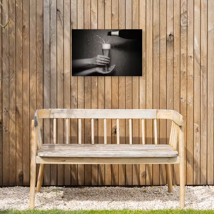 Champagnefles - Glas - Minimalistisch - Spetters Tuinposter op houten frame 2 cm dik klein -sfeer4