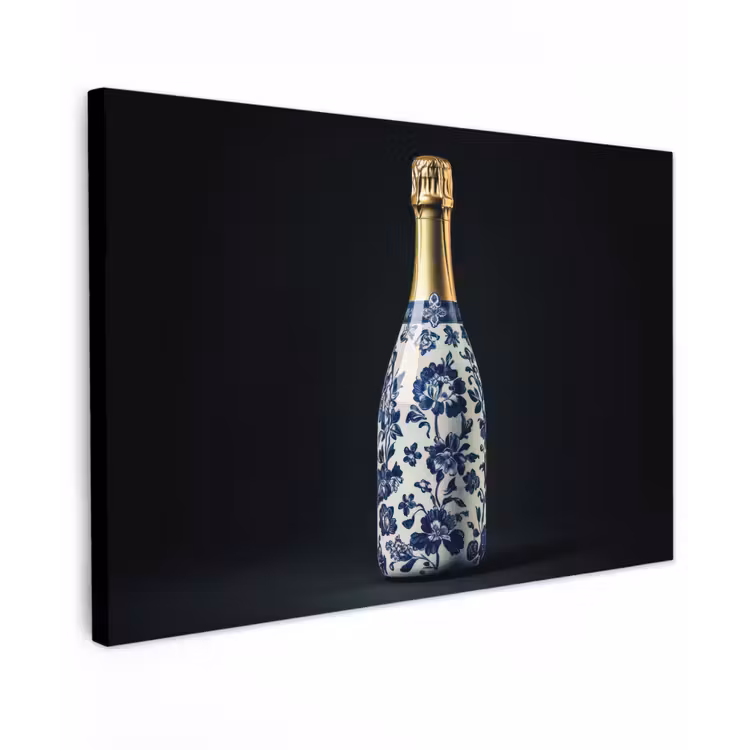 Champagne - Bloemen - Goud - Chique Tuinposter op houten frame 2 cm dik klein -3d