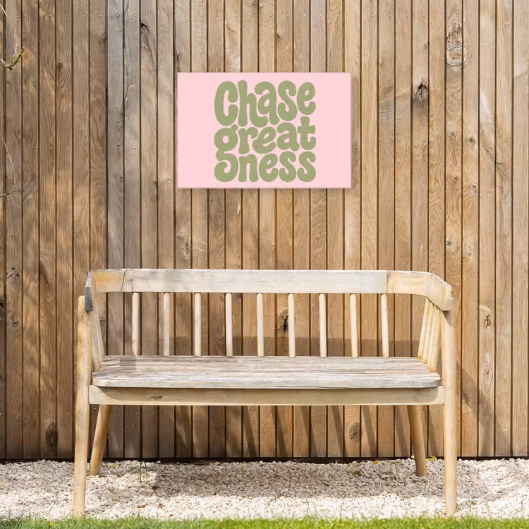 Chase greatness - Groen - Roze - Retro Tuinposter op houten frame 2 cm dik klein -sfeer4