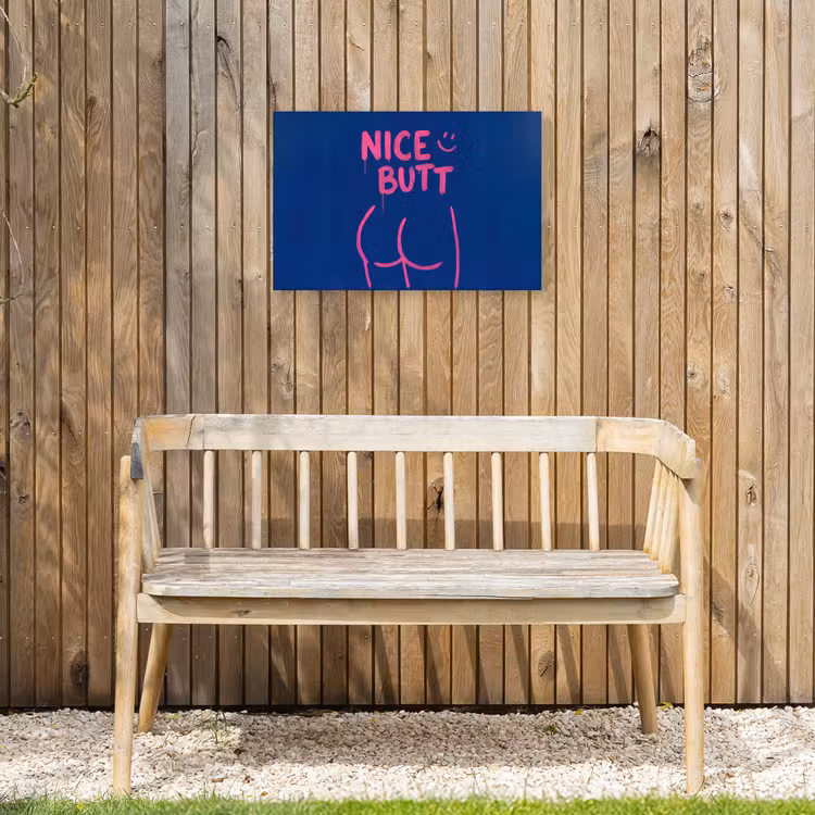 Brutaal - Grappig - Blauw Tuinposter op houten frame 2 cm dik klein -sfeer4