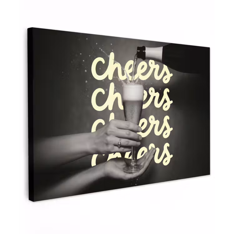 Cheers - Wijn - Zwart - Wit Tuinposter op houten frame 2 cm dik klein -3d