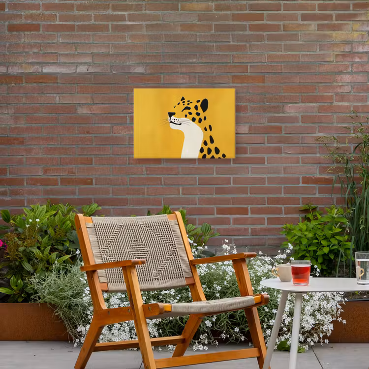 Cheetah - Illustratie - Geel Tuinposter op houten frame 2 cm dik klein -sfeer3