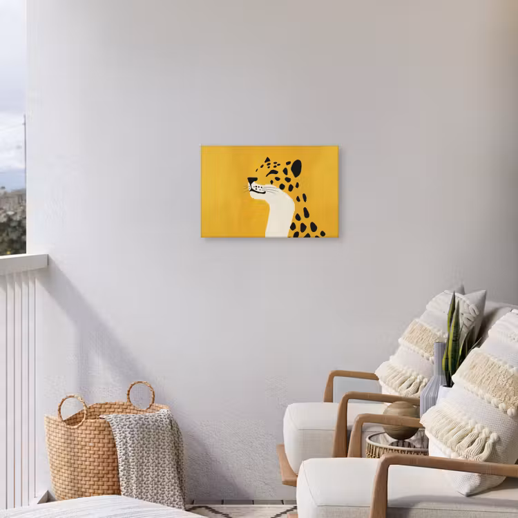 Cheetah - Illustratie - Geel Tuinposter op houten frame 2 cm dik klein -sfeer1